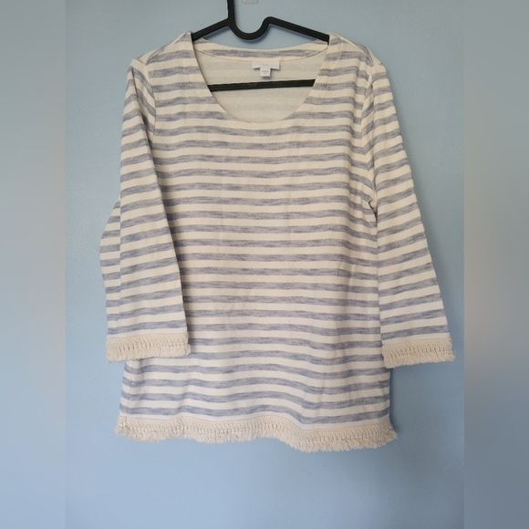 J.Jill Stripe Fringe Boho Beach Tops Small Blue - Picture 1 of 8